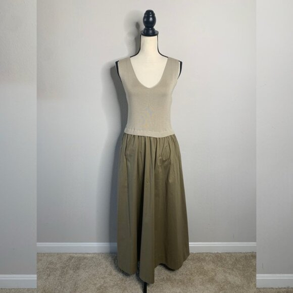 TAYLOR Olive Green Poplin Skirt Midi Dress - Picture 5 of 13